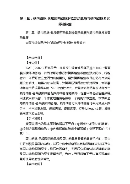 第十章：颈内动脉-脉络膜前动脉起始部动脉瘤与颈内动脉分叉部动脉瘤