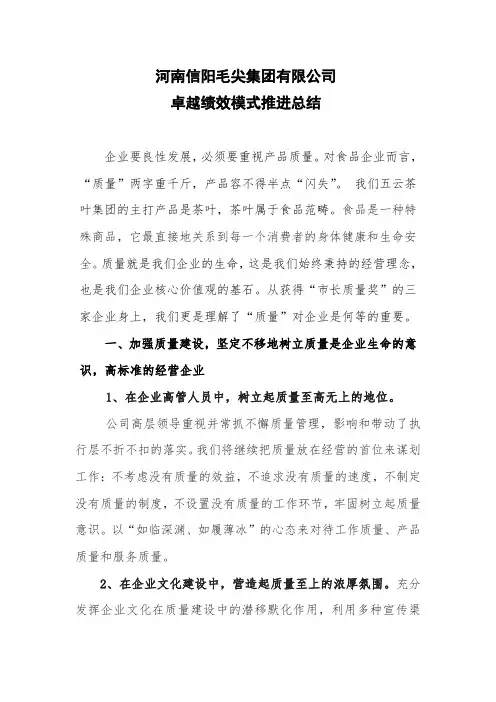卓越绩效工作总结