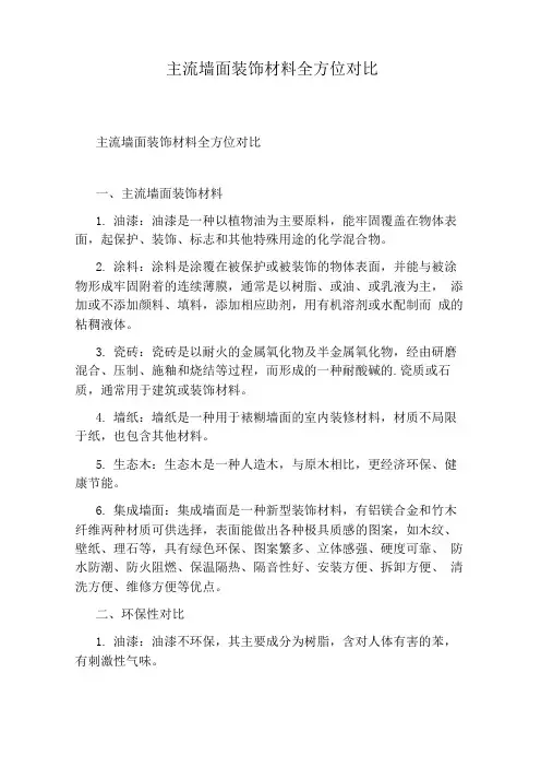 主流墙面装饰材料全方位对比