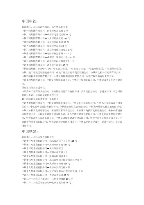 中国中铁、中国铁建各分子公司划分
