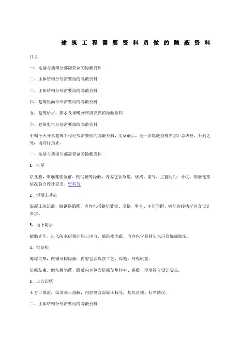 建筑工程需要员做的隐蔽资料