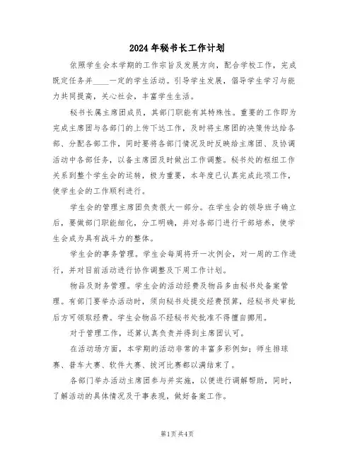 2024年秘书长工作计划(2篇)