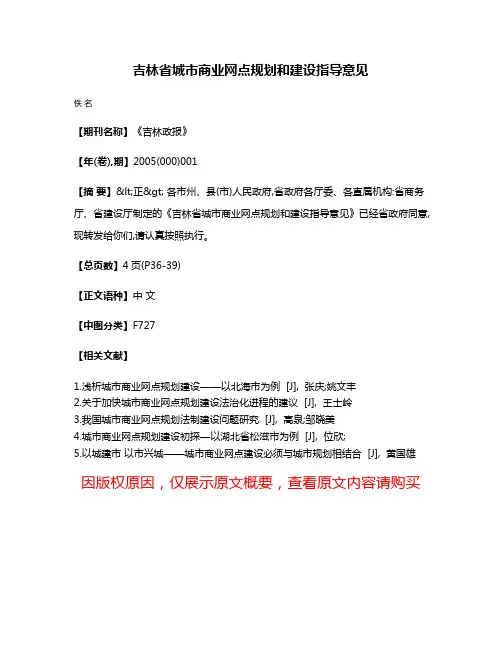 吉林省城市商业网点规划和建设指导意见