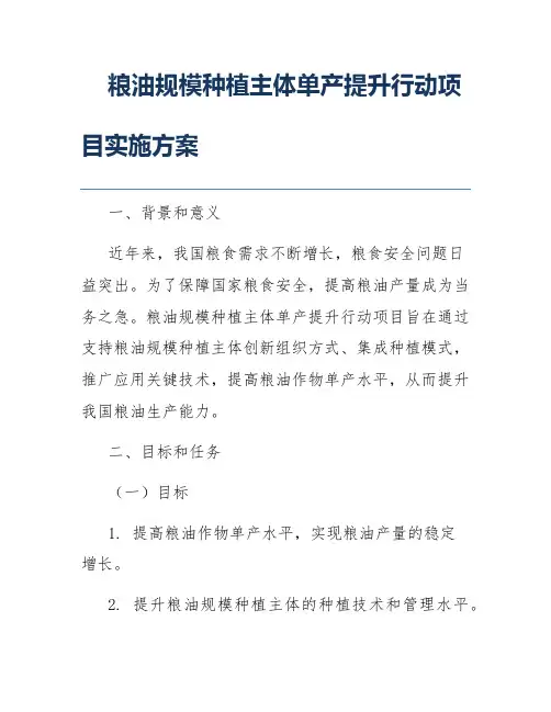 粮油规模种植主体单产提升行动项目实施方案