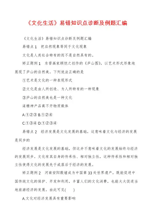 《文化生活》易错知识点诊断及例题汇编