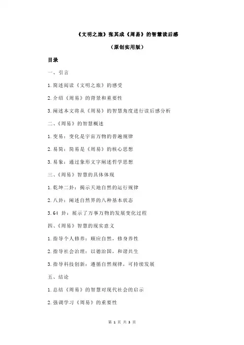 《文明之旅》张其成《周易》的智慧读后感