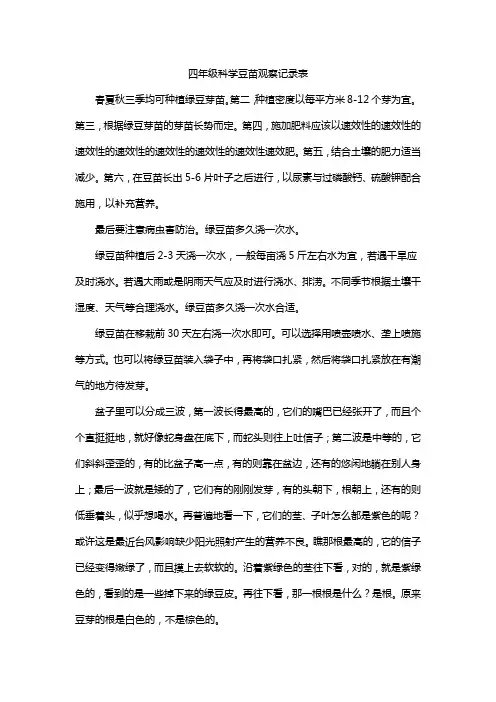 四年级科学豆苗观察记录表