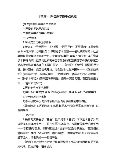 [管理]中医各家学说重点总结