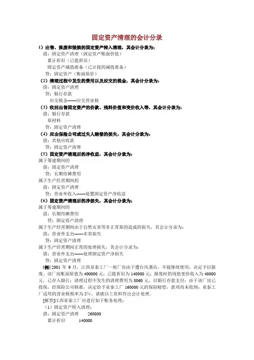 固定资产清理的会计分录