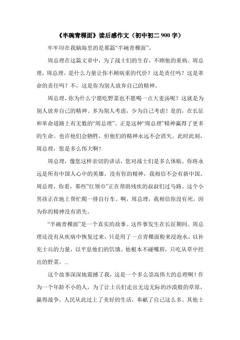 《半碗青稞面》读后感作文(初中初二900字).doc