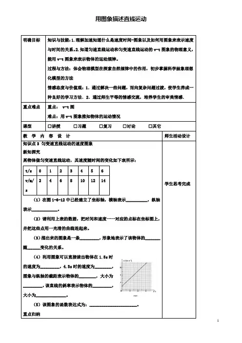 高中物理第一章1.6用图象描述直线运动(3)教案粤教版必修1