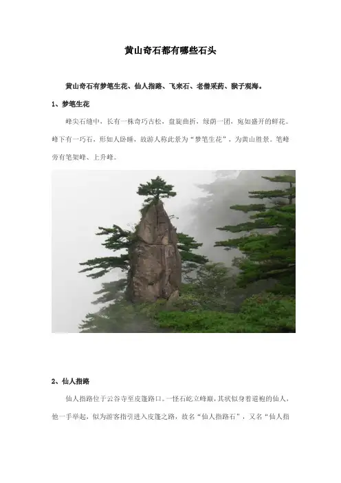 黄山奇石都有哪些石头