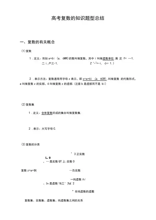 高考复数的知识题型总结归类