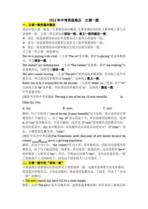 2024年人教版中考英语专题主谓一致讲义
