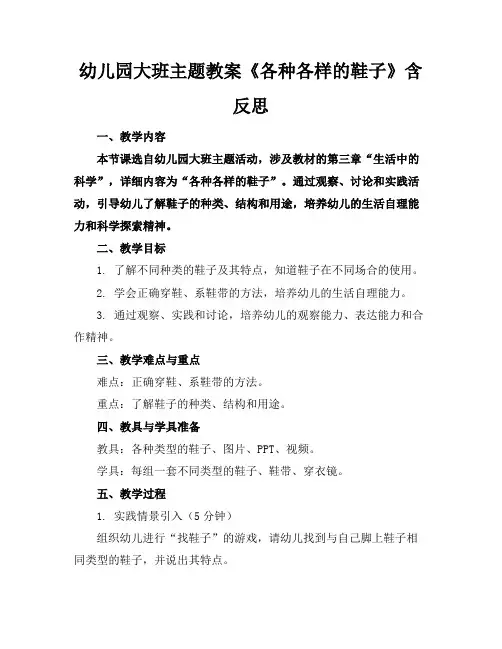 幼儿园大班主题教案《各种各样的鞋子》含反思