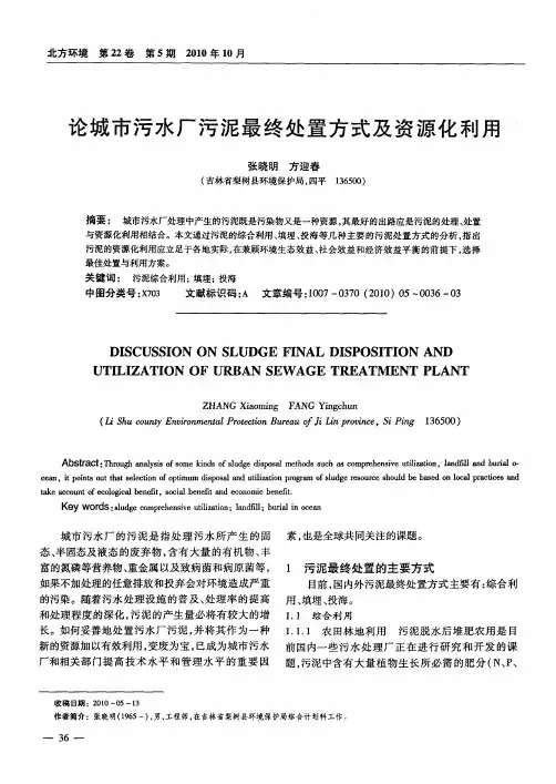 论城市污水厂污泥最终处置方式及资源化利用