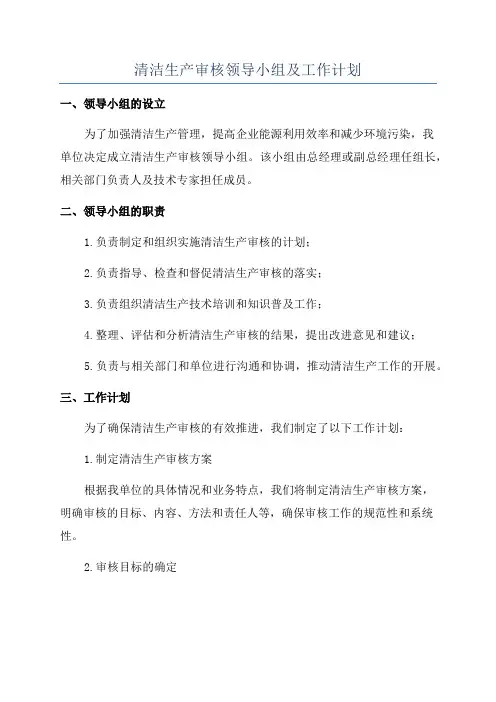 清洁生产审核领导小组及工作计划