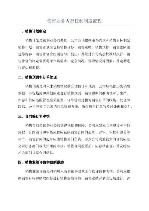 销售业务内部控制制度流程
