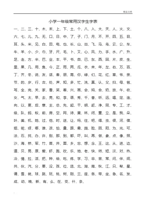 小学1-6年级常用汉字生字表,A4打印版