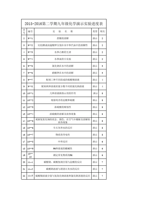 人教版九年级化学下册演示实验进度计划(下册)