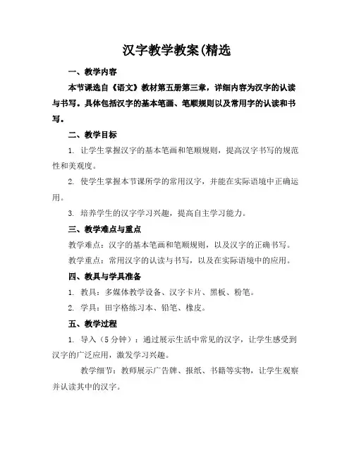 汉字教学教案(精选