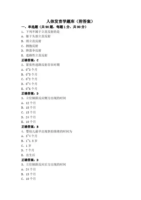 人体发育学题库(附答案)