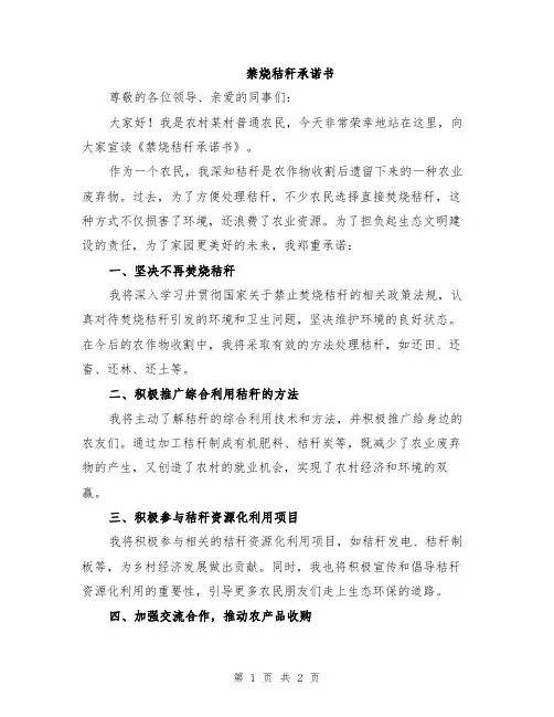 禁烧秸秆承诺书