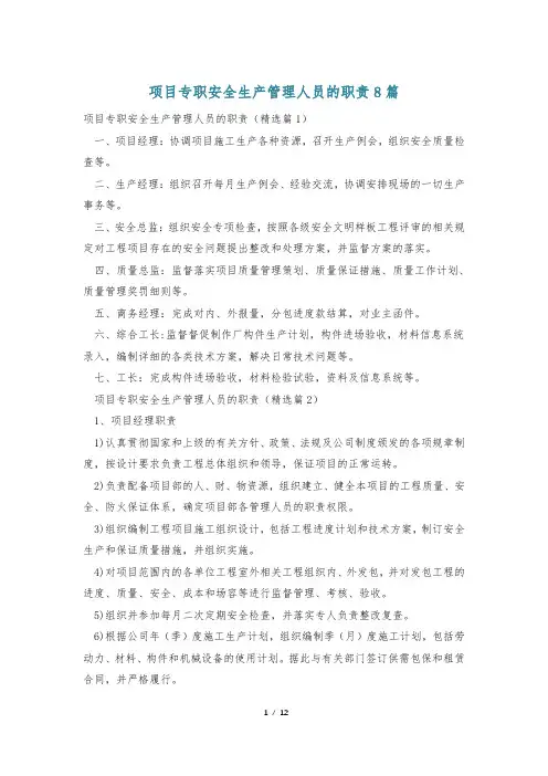 项目专职安全生产管理人员的职责8篇