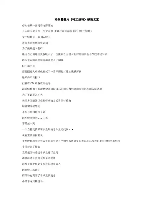 动作悬疑片《特工绍特》解说文案