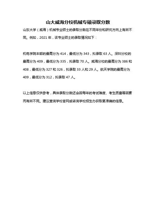 山大威海分校机械专硕录取分数