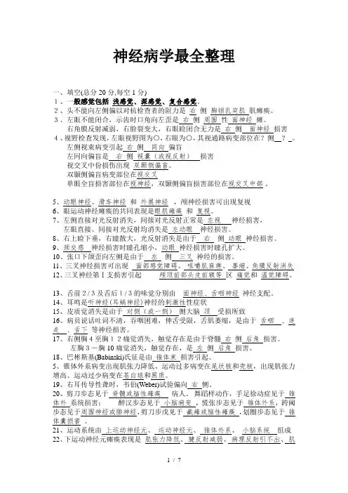 神经病学试题-最全(填空、名解、问答)