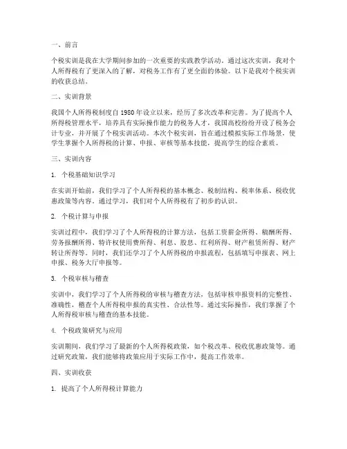 个税实训收获总结报告