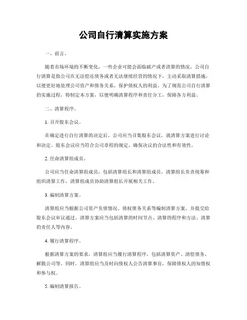 公司自行清算实施方案