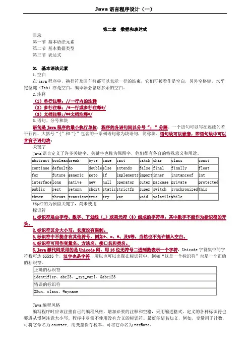 高等教育自学考试Java语言程序设计(一)第二章数据和表达式课件