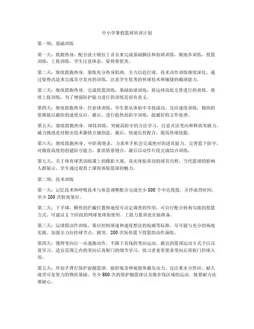 中小学暑假篮球培训计划