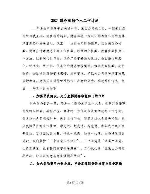 2024财务出纳个人工作计划（3篇）