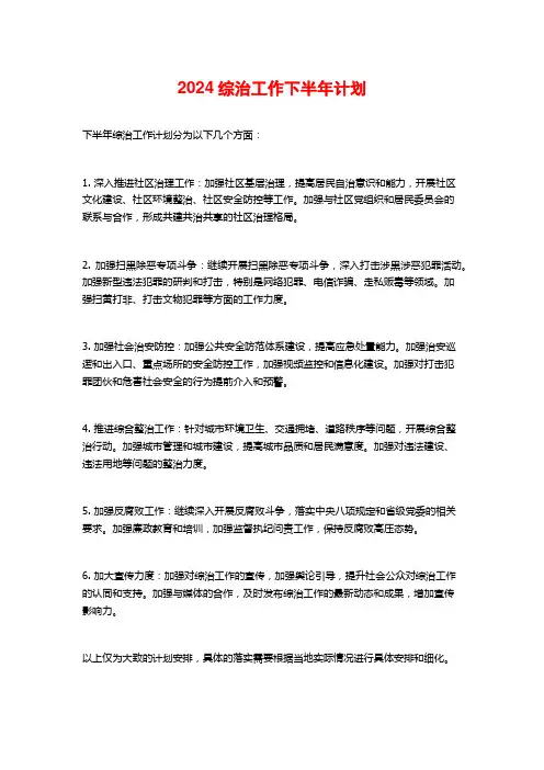 综治工作下半年计划