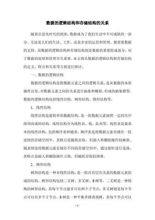数据的逻辑结构和存储结构的关系