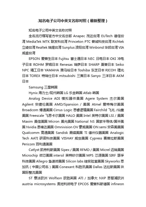 .知名电子公司中英文名称对照（最新整理）