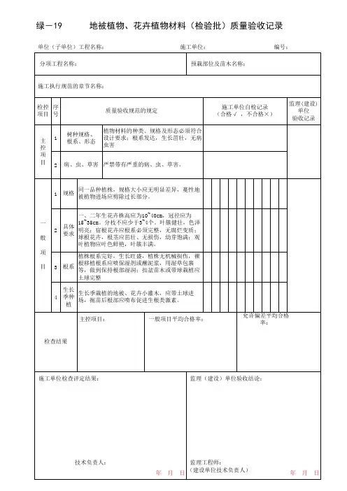 地被植物、花卉植物材料(检验批)质量验收记录