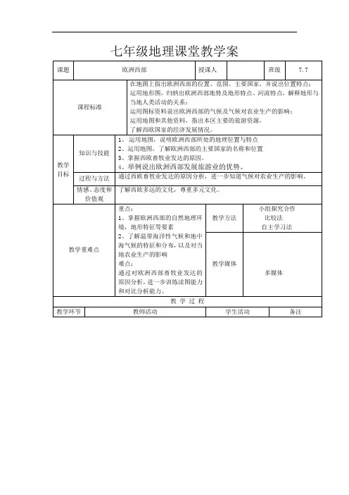 初中地理_欧洲西部教学设计学情分析教材分析课后反思