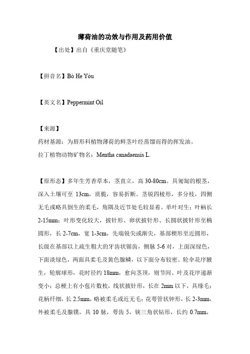 薄荷油的功效与作用及药用价值