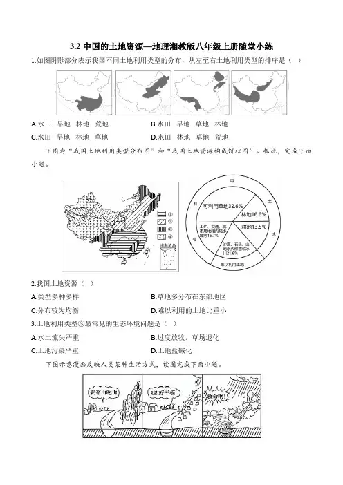 3.2 中国的土地资源—地理湘教版八年级上册随堂小练(含解析)