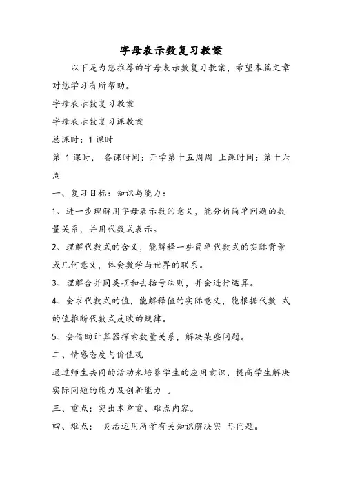 [精品教案]字母表示数复习教案