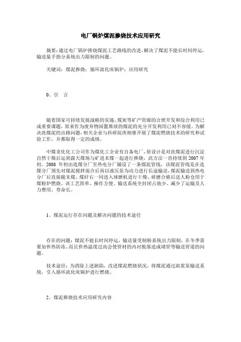 电厂锅炉煤泥掺烧技术应用研究