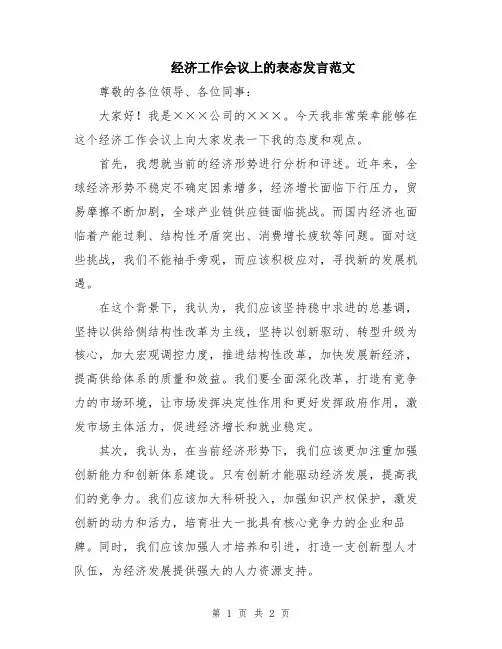 经济工作会议上的表态发言范文