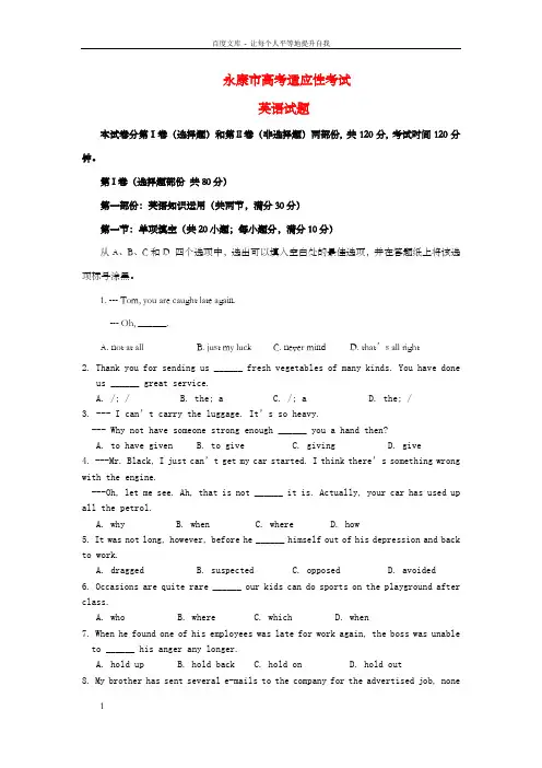 高考英语适应性考试试题新人教版