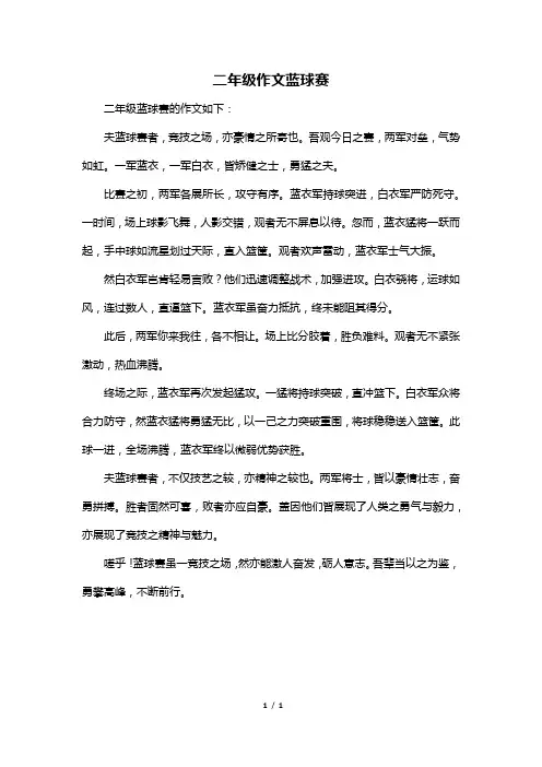 二年级作文蓝球赛