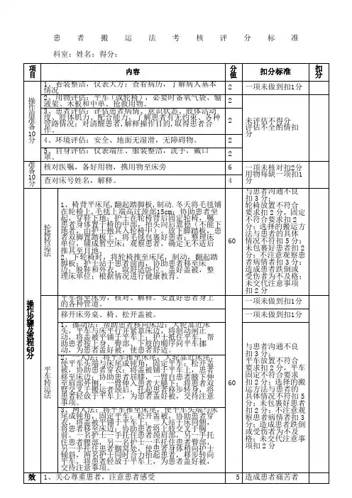 搬运法评分标准