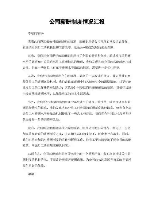 公司薪酬制度情况汇报
